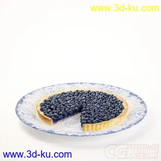 盛着蓝莓披萨的青花瓷盘子碟子碗的高精度写实模型的图片