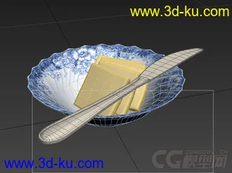 3D打印模型盛着面包的青花瓷碟子的图片