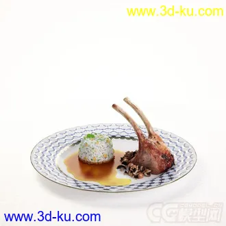 3D打印模型盛着牛排玉米饭的高精度写实盘子名的图片