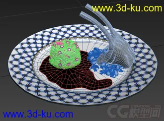 3D打印模型盛着牛排玉米饭的高精度写实盘子名的图片