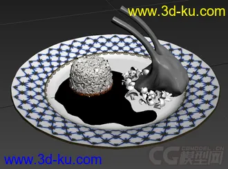 3D打印模型盛着牛排玉米饭的高精度写实盘子名的图片