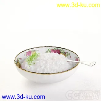 盛着粥的金边玫瑰花纹金边高精度盘子碟子模型的图片