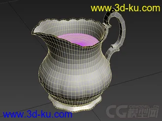 斜口大口玫瑰花纹茶壶茶具高精度金边青花瓷写实模型的图片