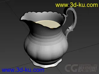 斜口大口玫瑰花纹茶壶茶具高精度金边青花瓷写实模型的图片