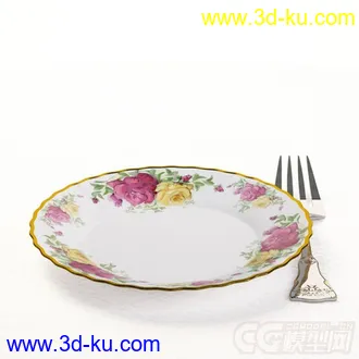 银叉青花瓷盘子高精度写实模型的图片