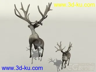 水墨风格两只鹿模型的图片