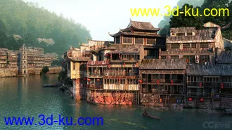 3D打印模型水边建筑，有贴图有材质（免费)的图片