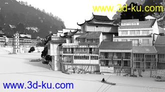 3D打印模型水边建筑，有贴图有材质（免费)的图片