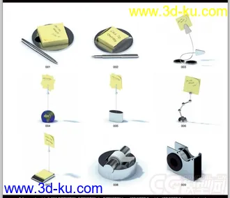 办公室模型，写实模型，名片夹，台卡，文件夹，饮水机，书，书本，光盘架子，垃圾桶的图片