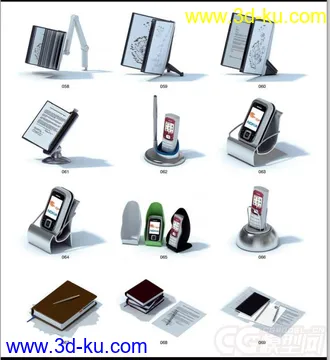 办公室模型，写实模型，名片夹，台卡，文件夹，饮水机，书，书本，光盘架子，垃圾桶的图片