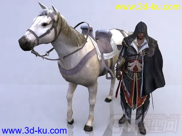 刺客信条忧郁男主与白马同行的次世代3D模型的图片1