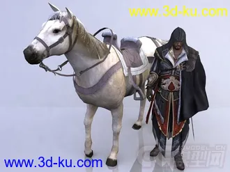 刺客信条忧郁男主与白马同行的次世代3D模型的图片