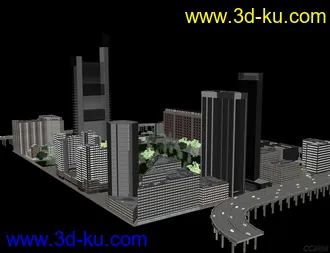城市建筑场景模型，城市规划，公路道路交通，楼房，办公楼，别墅，树木的图片