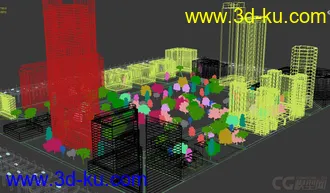城市建筑场景模型，城市规划，公路道路交通，楼房，办公楼，别墅，树木的图片