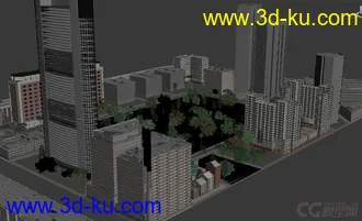 城市建筑场景模型，城市规划，公路道路交通，楼房，办公楼，别墅，树木的图片