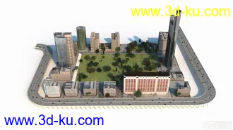城市建筑场景模型，城市规划，公路道路交通，楼房，办公楼，别墅，树木的图片