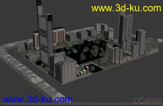 城市建筑场景模型，城市规划，公路道路交通，楼房，办公楼，别墅，树木的图片