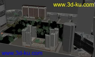 城市建筑场景模型，城市规划，公路道路交通，楼房，办公楼，别墅，树木的图片