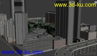 城市建筑场景模型，城市规划，公路道路交通，楼房，办公楼，别墅，树木的图片