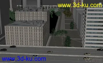 城市建筑场景模型，城市规划，公路道路交通，楼房，办公楼，别墅，树木的图片