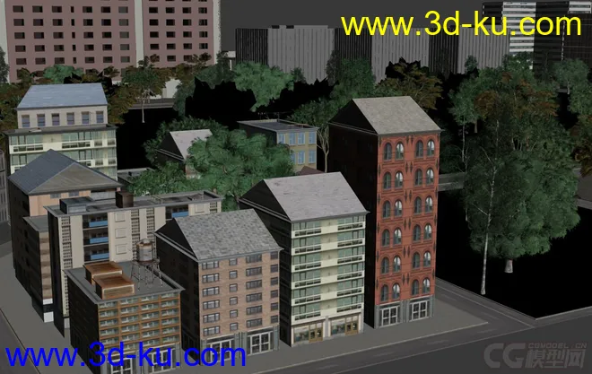 城市建筑场景模型，城市规划，公路道路交通，楼房，办公楼，别墅，树木的图片13