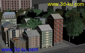 城市建筑场景模型，城市规划，公路道路交通，楼房，办公楼，别墅，树木的图片