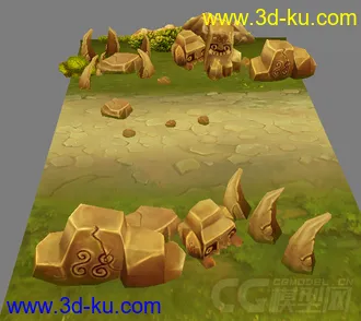 各种石头  草地  怪石低面模型的图片
