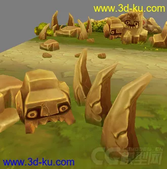 各种石头  草地  怪石低面模型的图片