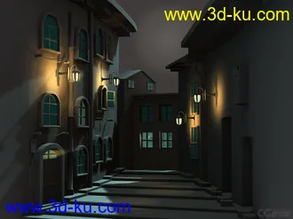 3D打印模型自己做的城市小巷，没有贴图的图片