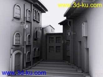 3D打印模型自己做的城市小巷，没有贴图的图片