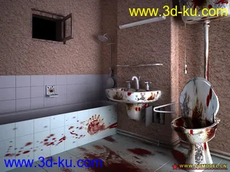 3D打印模型恐怖的卫生间室内场景的图片