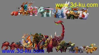 3D打印模型坐骑 大量坐骑 兔 龟 虎 象 鹿草泥马 马 虾蟹 狐狸 鱼 飞禽 龙的图片