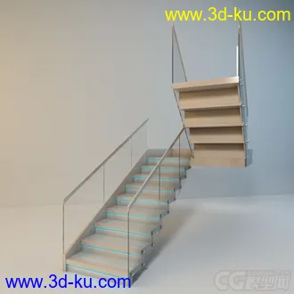 3D打印模型简洁的木质+玻璃扶梯的图片