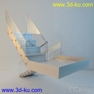 3D打印模型简洁的木质+玻璃扶梯的图片