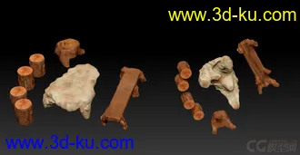 3D打印模型一组木雕茶几的图片