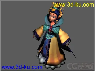 Q版古代宫装女子CG游戏模型—3d模型免费下载（有贴图有绑定）的图片