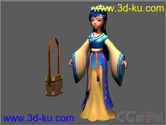 Q版古装漂亮女子游戏人物道具角色模型—3d模型下载（有贴图带绑定有动画）的图片