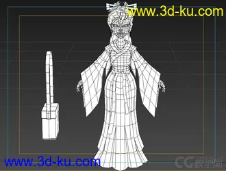 Q版古装漂亮女子游戏人物道具角色模型—3d模型下载（有贴图带绑定有动画）的图片