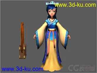 Q版古装漂亮女子游戏人物道具角色模型—3d模型下载（有贴图带绑定有动画）的图片