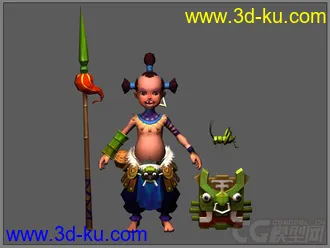Q版小男孩游戏人物道具角色模型—模型下载（有贴图带绑定有动画）的图片
