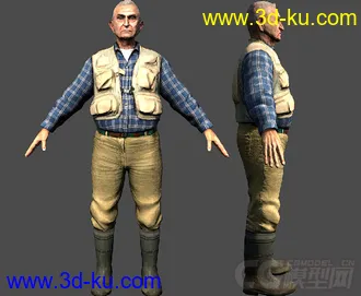 穿格子衬衫的老头3D模型下载，有材质贴图的图片