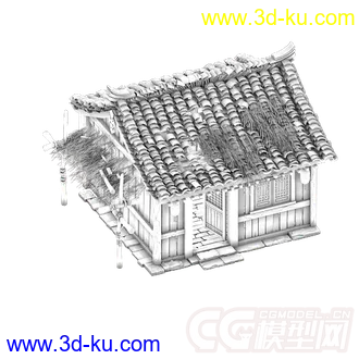 淳朴的中国小木屋3D模型的图片