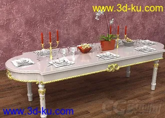 3D打印模型欧洲风格高档餐桌 及装饰品齐全的图片