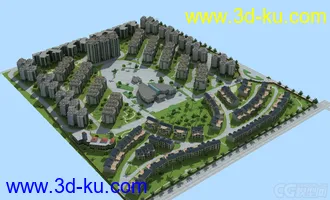 3D打印模型虚拟现实 完整场景 高档小区 商场幼儿园 别墅区 地形 小品设施齐全的图片