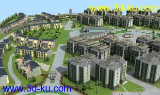 3D打印模型虚拟现实 完整场景 高档小区 商场幼儿园 别墅区 地形 小品设施齐全的图片