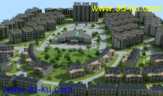 3D打印模型虚拟现实 完整场景 高档小区 商场幼儿园 别墅区 地形 小品设施齐全的图片