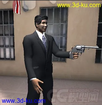 3D打印模型手持左轮手枪的亚洲男性带绑定的图片