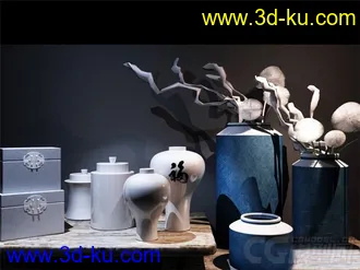 室内装饰 花瓶 小箱子 模型的图片