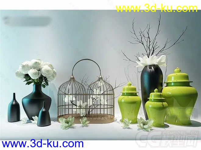 花瓶 罐子 鸟笼 装饰品模型的图片2