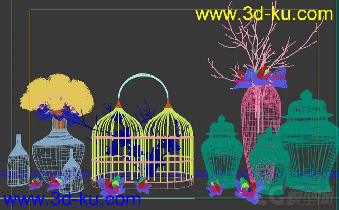 花瓶 罐子 鸟笼 装饰品模型的图片1